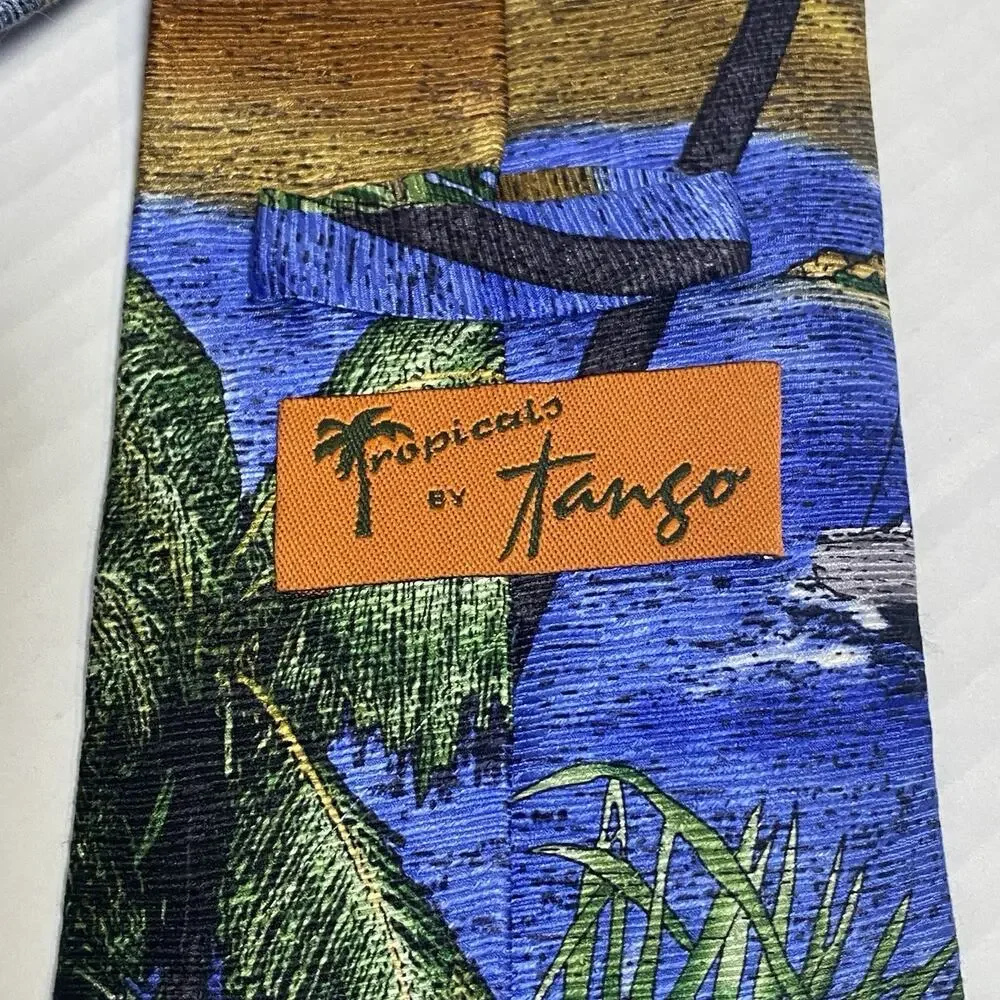 Tropicals by Tango Mens Silk Tie Flamingo Dolphins Sailboat Beach Resort Novelty